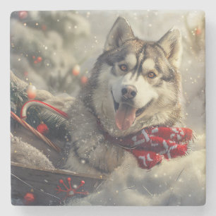 Posavasos De Piedra Festividad de los Navidades de Husky Dog en Siberi