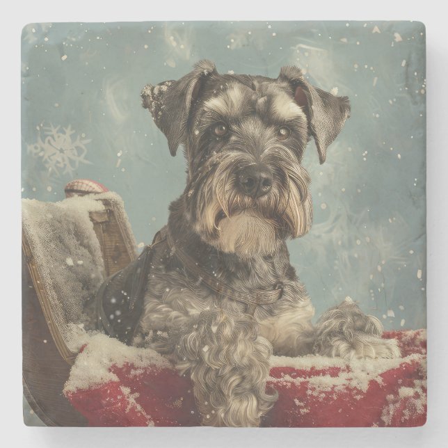 Posavasos De Piedra Festividad de los Navidades de perro de Schnauzer (Anverso)