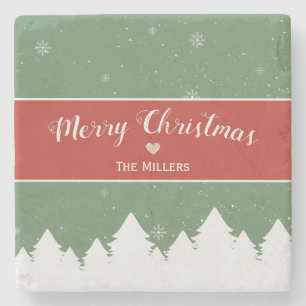 Posavasos De Piedra Festividad Feliz Navidad Apellido Snowflake