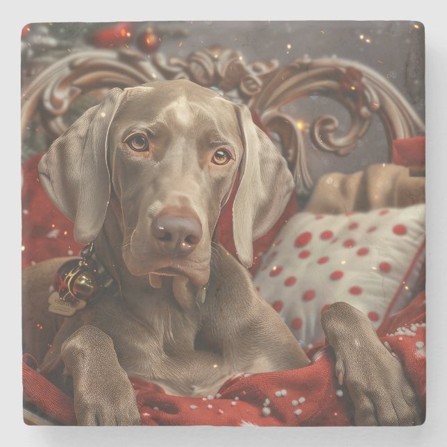 Posavasos De Piedra Festividad navideña del perro de Weimaraner (Anverso)