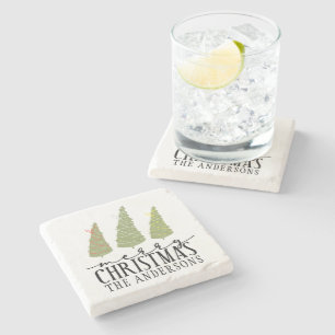 Posavasos De Piedra Festividades de escritura moderna en árboles navid