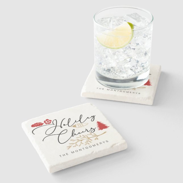 Posavasos De Piedra Festividades navideñas Navidades Red Holly (Lateral)