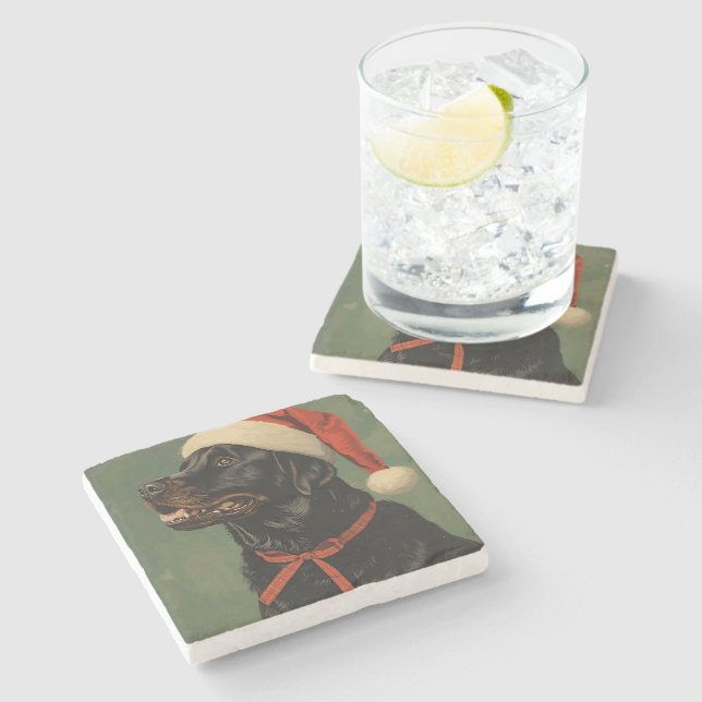 Posavasos De Piedra Fetching Through the Snow Stone Coaster (Lateral)