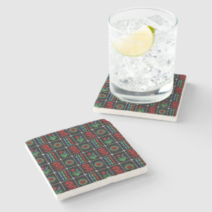 Posavasos De Piedra Fichas de Mahjong #4 Rojo Verde Azul Negro