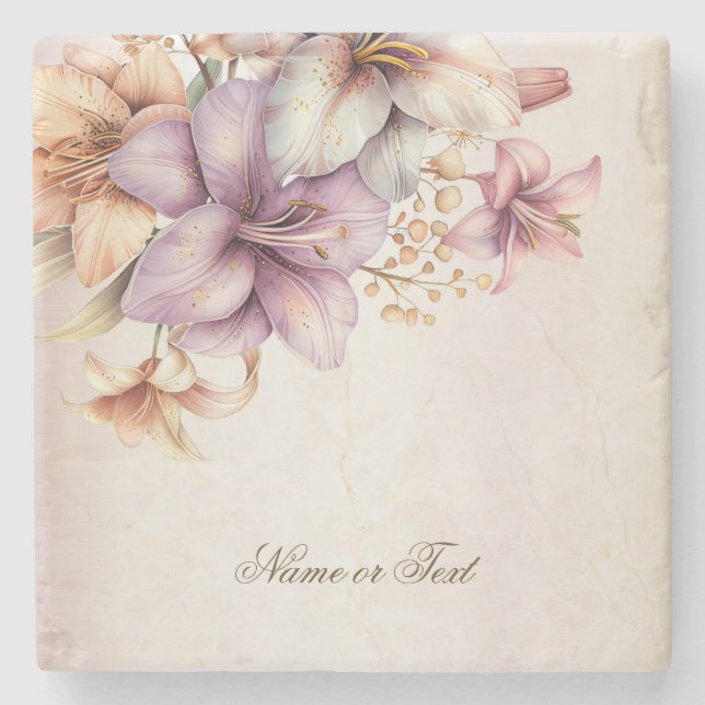 Posavasos De Piedra Fiesta acuarela Boho Flores rosas elegantes (Anverso)