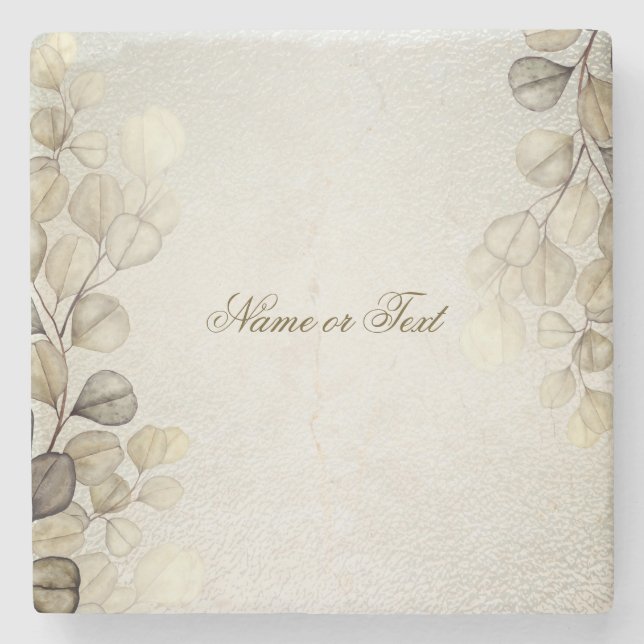 Posavasos De Piedra Fiesta acuarela Eucalipto Dorado Foliage Brillante (Anverso)