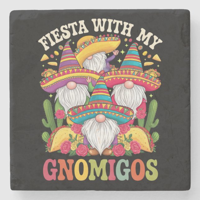Posavasos De Piedra Fiesta con mi Gnomigos Gnome Cinco De Mayo (Anverso)