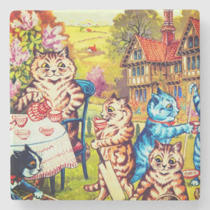 Posavasos De Piedra Fiesta de gatos en el jardín