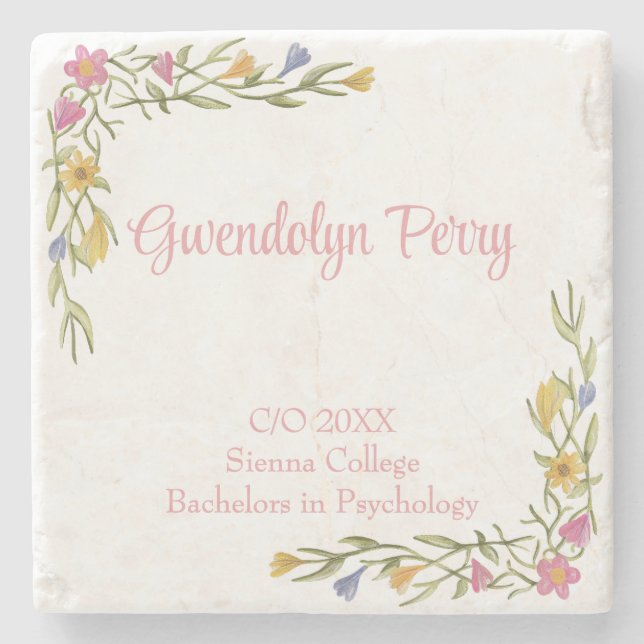 Posavasos De Piedra Fiesta de Graduación del Floral Boho College (Anverso)