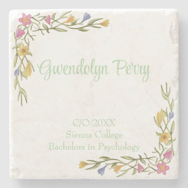 Posavasos De Piedra Fiesta de Graduación Universitaria Boho Floral (Anverso)