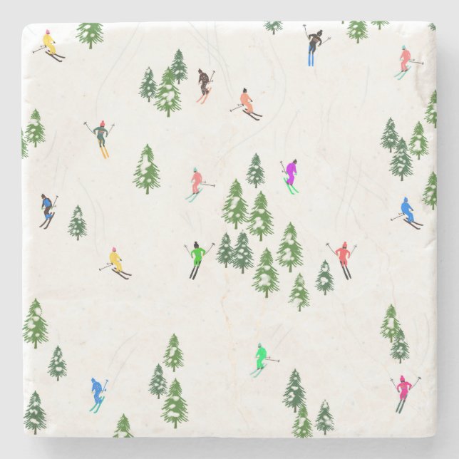 Posavasos De Piedra Fiesta de Ilustracion de esquí alpino Freeride (Anverso)