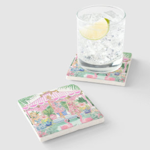 Posavasos De Piedra Fiesta de la piscina Retro Palm Beach
