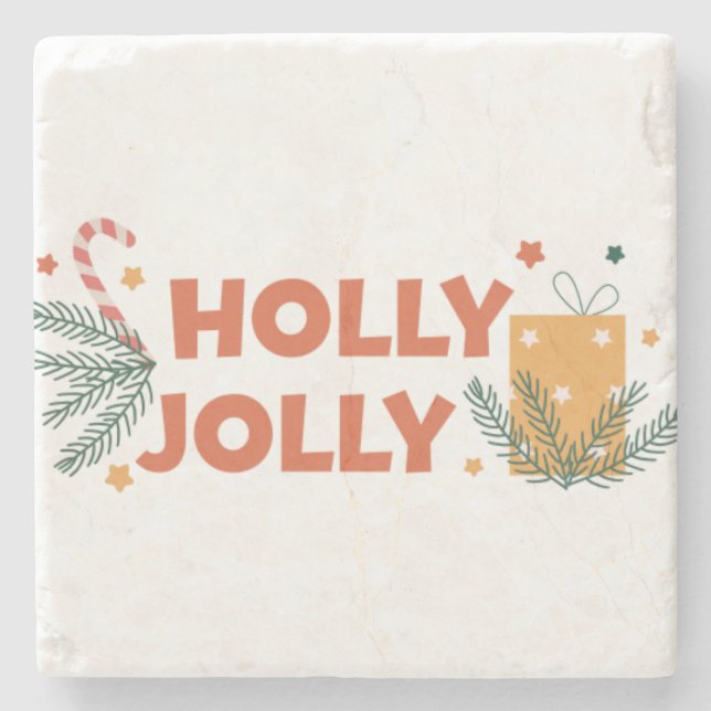 Posavasos De Piedra Fiesta de Navidades de Holly Jolly (Anverso)