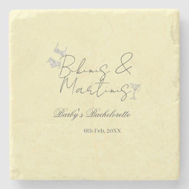 Posavasos De Piedra Fiesta de soltera Bikins & Martinis amarillo retro (Anverso)