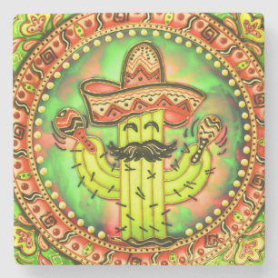 Posavasos De Piedra Fiesta mexicana Cinco de Mayo Sombrero Gorra Verde