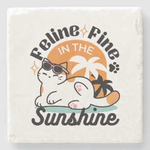 Posavasos De Piedra Fino felino a la luz del sol - Gato tropical relaj