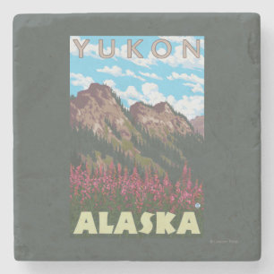 Posavasos De Piedra Fireweed y montañas - el Yukón, Alaska