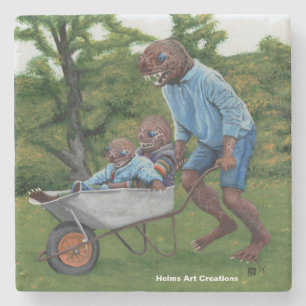 Posavasos De Piedra Fish Man Autumn Fun Fantasy Art Stone Coaster