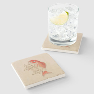 Posavasos De Piedra Fish vintage japonés divertido Yokai
