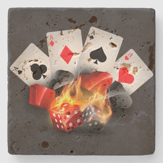 Posavasos De Piedra Flame Casino de Poker Negro (Anverso)