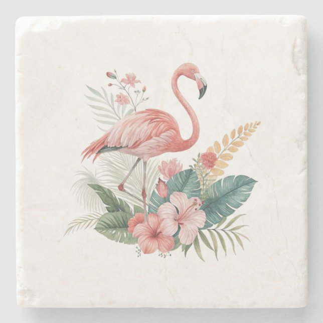 Posavasos De Piedra Flamenco Con Flores (Anverso)