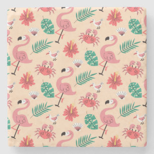 Posavasos De Piedra Flamenco Rosa Patrón Tropical de Verano