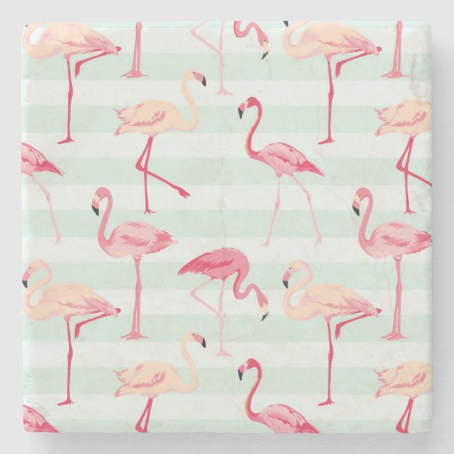 Posavasos De Piedra Flamencos retros en rayas de la menta (Anverso)