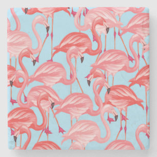 Posavasos De Piedra Flamencos rosados brillantes en el azul 2