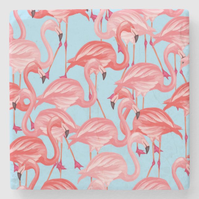 Posavasos De Piedra Flamencos rosados brillantes en el azul 2 (Anverso)