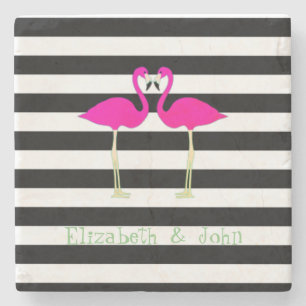 Posavasos De Piedra Flamencos rosados, rayas blancas y negras, persona