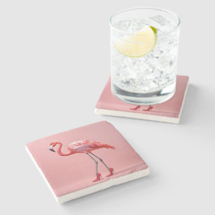 Posavasos De Piedra Flamingo Con Tos Rojos Altos