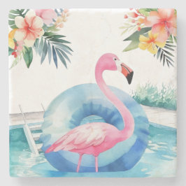 Posavasos De Piedra Flamingo de la piscina de verano