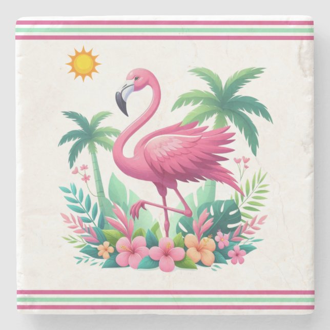 Posavasos De Piedra Flamingo rosa de Florida/Tropical (Anverso)