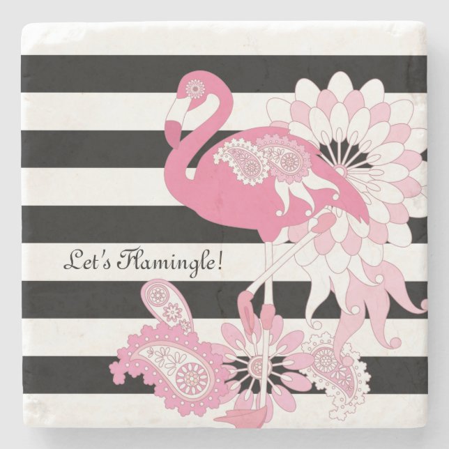Posavasos De Piedra Flamingo rosa de franja blanca y negra moderna (Anverso)