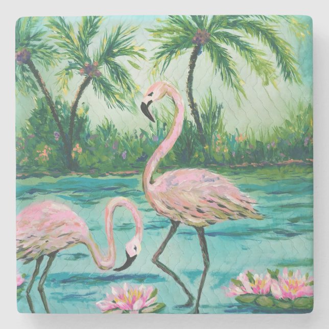 Posavasos De Piedra Flamingo tropical Florida (Anverso)