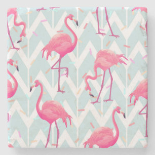 Posavasos De Piedra Flamingos Gris claro: Vintage Tropical.