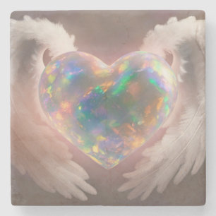 Posavasos De Piedra *~* Flashy Opal Heart Angel Wings AP78