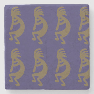 Posavasos De Piedra Flauta Jugando a la figura de Kokopelli - Verde so