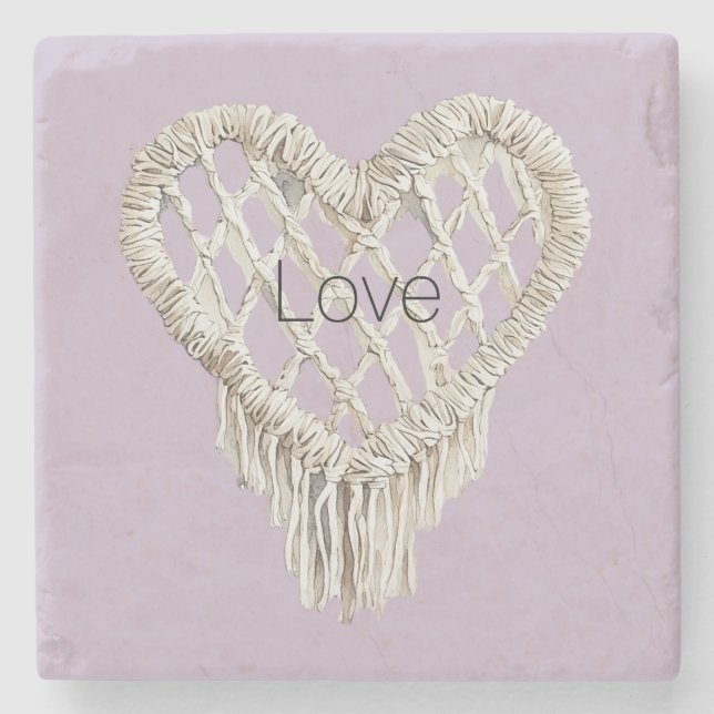 Posavasos De Piedra Fleco de Corazón Blanco Lavanda (Anverso)