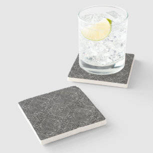Posavasos De Piedra Fleur de Lis Antiguo Damask Grunge Plateado Negr