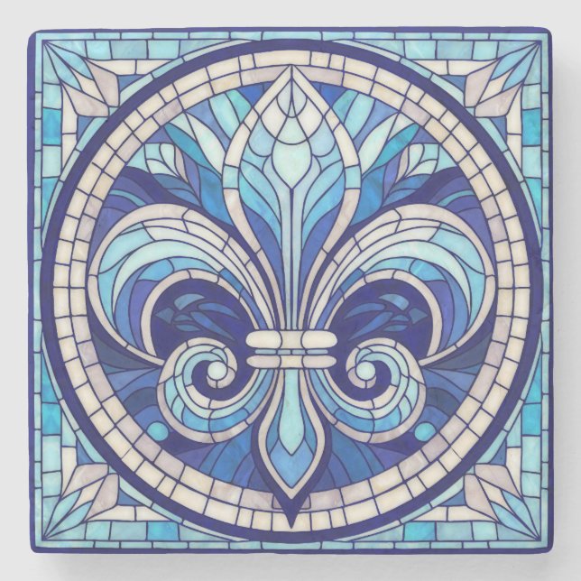 Posavasos De Piedra Fleur-de-lis - Arte de mosaico de vidrio manchado (Anverso)