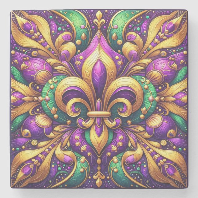 Posavasos De Piedra fleur de lis mardi gras (Anverso)