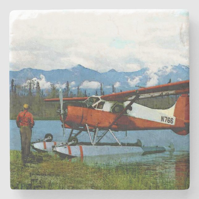 Posavasos De Piedra Floatplane De Havilland Beaver (Anverso)