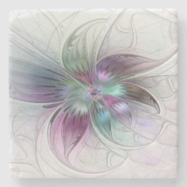 Posavasos De Piedra Flor Abstracta Colorida Arte Fractal Floral Modern