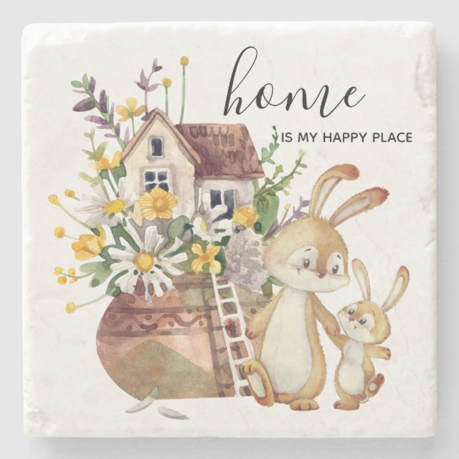 Posavasos De Piedra Flor acuática Hogar Rústica Vasa Conejo Madre (Anverso)