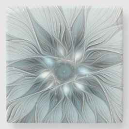 Posavasos De Piedra Flor alegre Abstracto Floral Gris azul Fractal