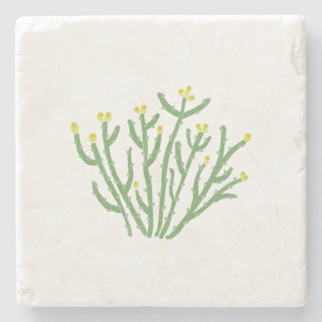 Posavasos De Piedra Flor amarilla Colla Cactus Desert Stone Coaster (Anverso)