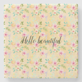 Posavasos De Piedra Flor amarilla de color rosado