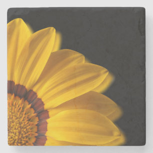 Posavasos De Piedra Flor amarilla sobre fondo negro