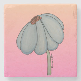 Posavasos De Piedra Flor azul con fondo rosa